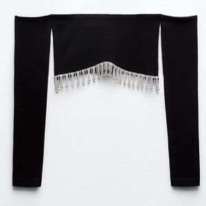 Zara Black Crop Top with Decorative Fringe
